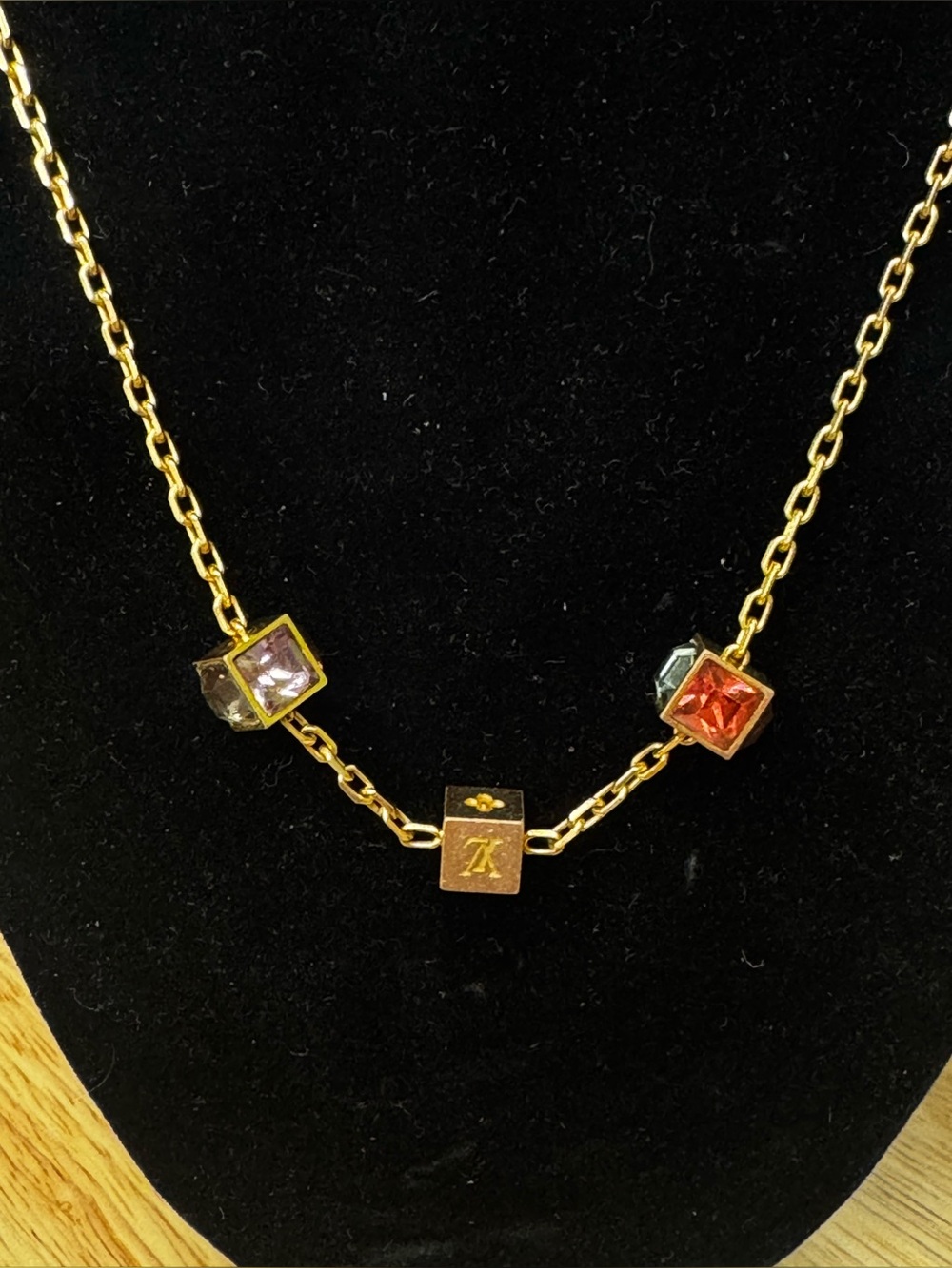 Louis Vuitton Collier Gamble Pendant Necklace Gold and Rhinestone